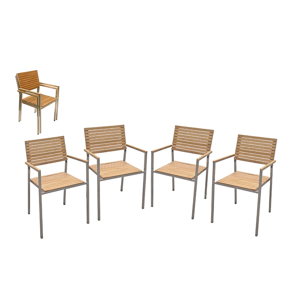 Stapelstuhl Garten Terrasse stapelbar Edelstahl Teak