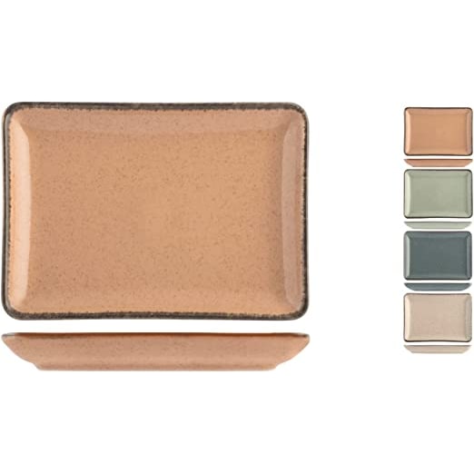 H&H Set 4 Piatti Pearl Rettangolari Porcellana, Assortiti, Cm 13x18