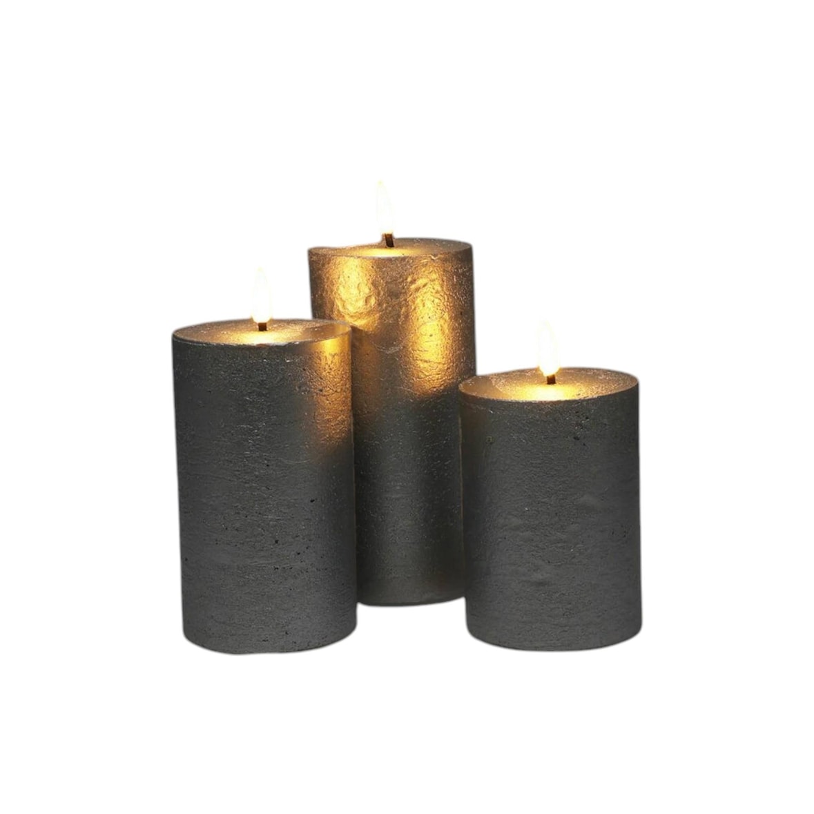 WellHome - Set de 3 Velas LED en color Plata de superficie rústica