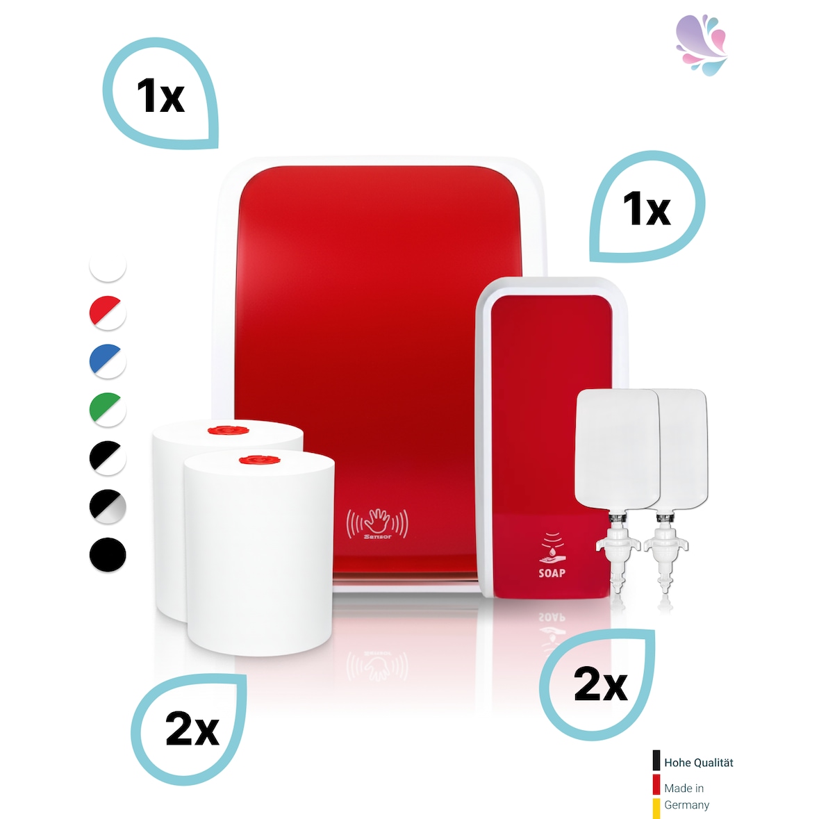 KOMPLETT-SET Waschraum SENSOR: Handtuchrollenspender SENSOR + 2 TAD Handtuchrollen + Schaumseifenspender SENSOR + 2 Kartuschen