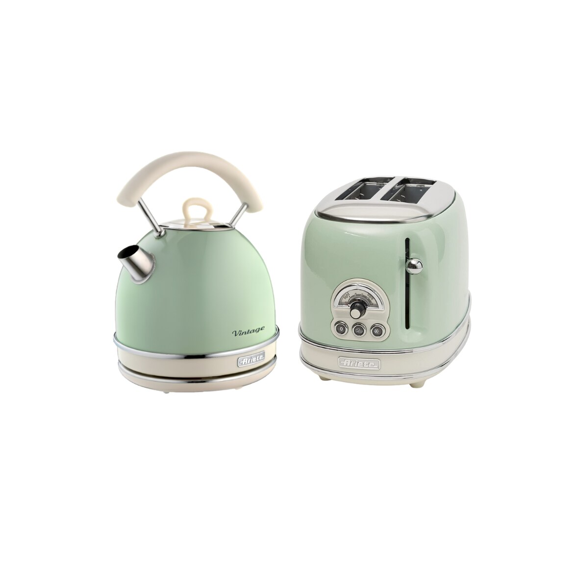 Bouilloire électrique 1,7l + Grille-pain 2 Fentes 815w Vert Vintage Usage Non Intensif Ariete