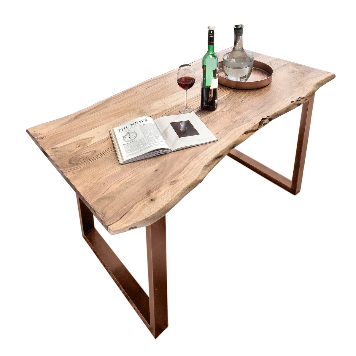 SIT Möbel Baumkante-Tisch 220 cm | Platte Akazie natur 56 mm | Kufengestell Metall braun | B 220 x T 100 x H 78 cm | 15115-00 | Serie TABLES & CO