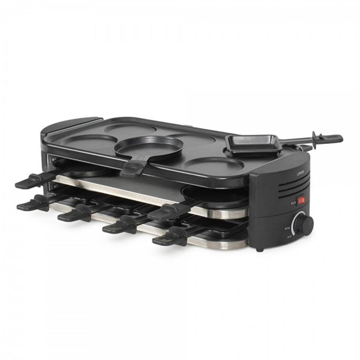 Appareil à Raclette DOC337, Pizzas & Crêpes 8 personnes, 1600 W, Noir