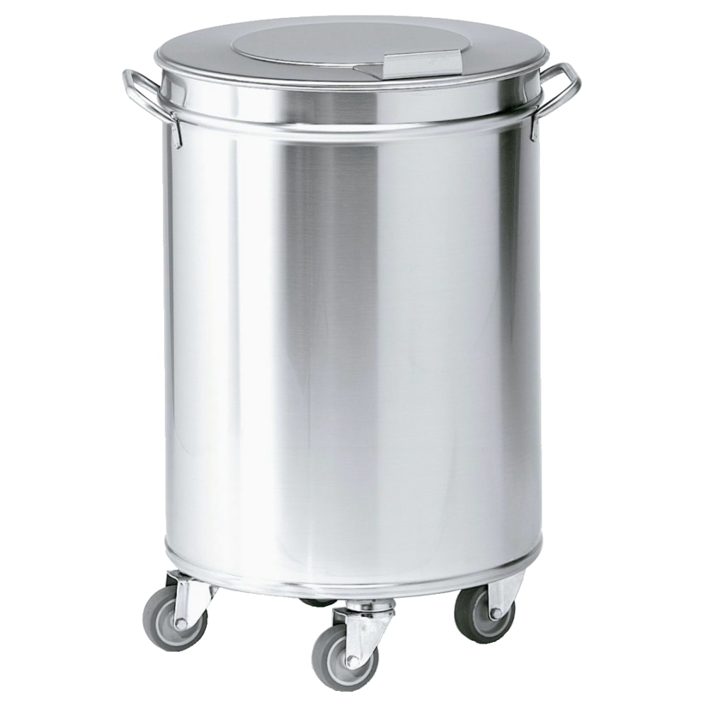 EURAST - Roestvrijstalen vuilnisbak van 95 liter, met deksel en wielen - 450x450x685 mm - 16405062