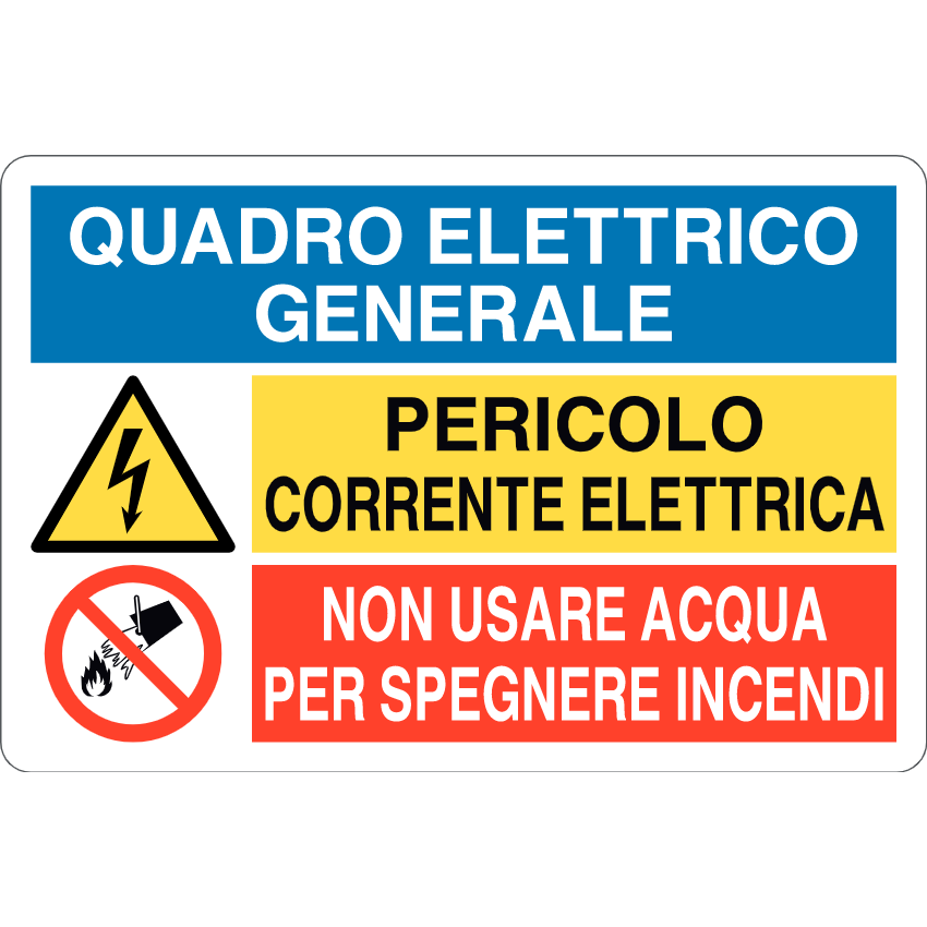 cartello alluminio 300x200 mm quadro elettrico generale corrente elettrica