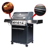 thumbnail of SANTOS Gasgrill S-318 Schwarz mit 3 Hauptbrenner, Infrarotseitenbrenner & Heckbrenner | inkl. Drehspieß, Rostheber & Silikonablage | Schwarz/Silber
