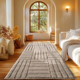 thumbnail of Carpetsale24 Teppich Läufer 60x110 cm Beige Hochflor Skandi Boho Karo Design Hoch-Tief Effekt Weicher Flauschig Pflegeleicht für Schlafzimmer, Flur