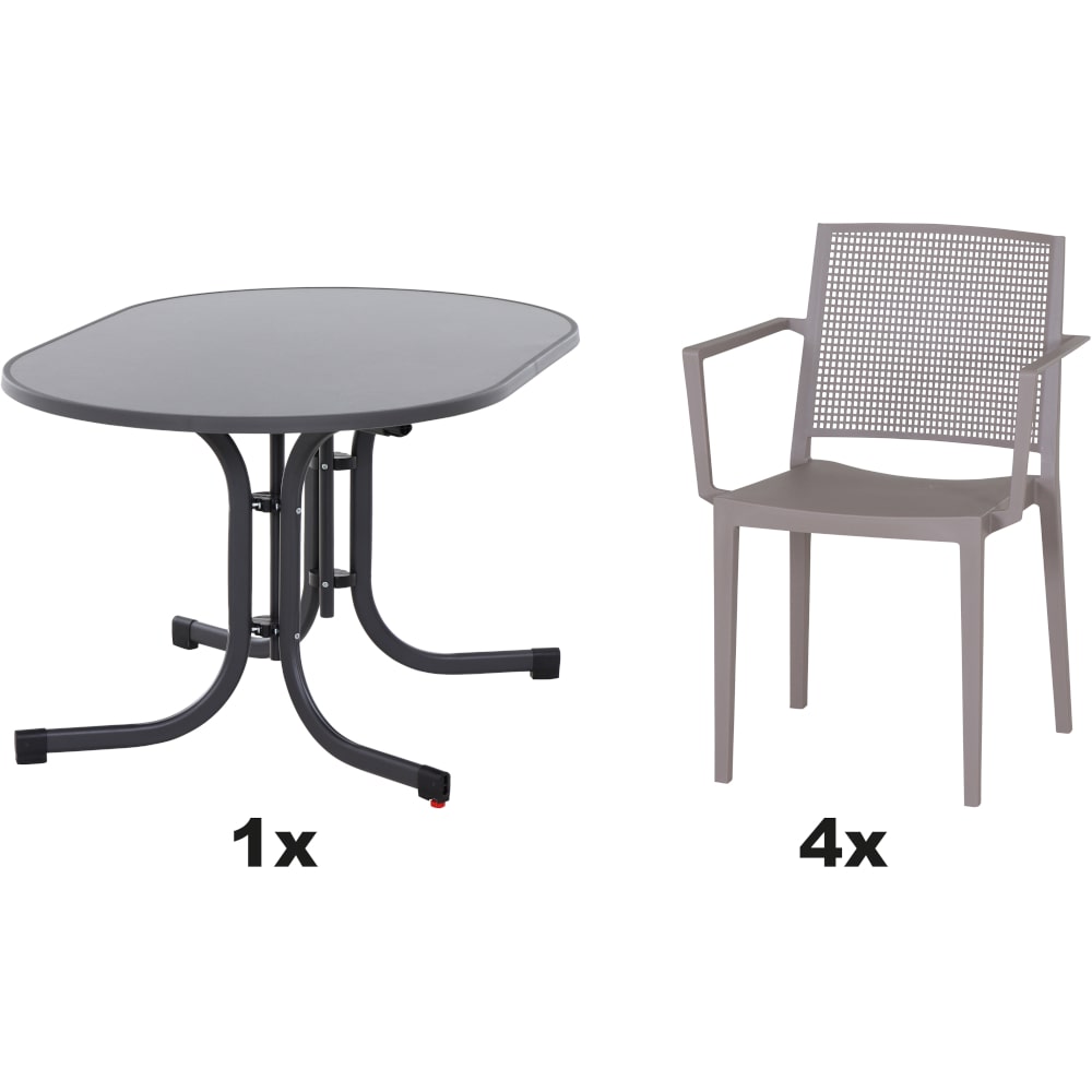 SIENA GARDEN Urban Lights Set 5teilig Square Sessel gastrotauglich taupe mit Tisch Paco 140x90