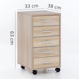thumbnail of Rollcontainer Sonoma 33 x 63 x 38 cm Holz Schubladenschrank Schreibtisch, Büro Schrank mit 5 Schubladen, Container Rollschrank klein Standcontainer
