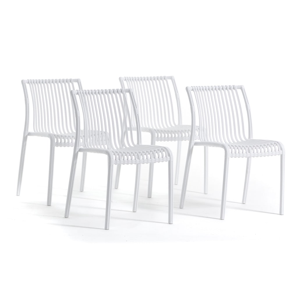 Set van 4 stapelbare stoelen van polypropyleen voor buitengebruik en tuin, bar en restaurant, robuuste en lichte structuur – Olimpia – Wit