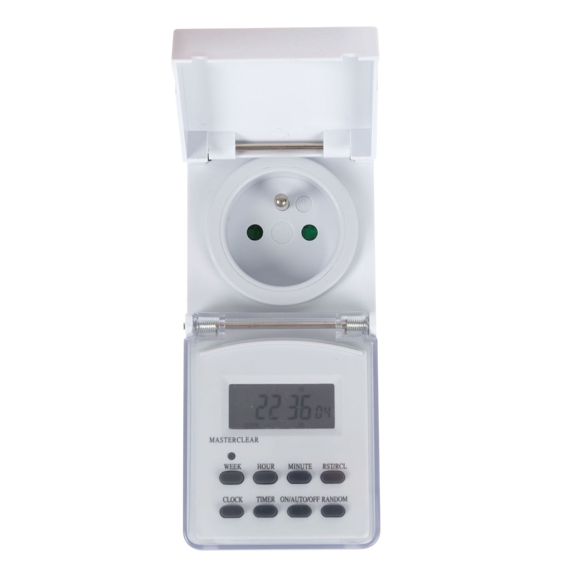 Perel Minuteur hebdomadaire, numérique, 230 V, 16 A, 3600 W, IP44, usage extérieur, terre française type E, blanc