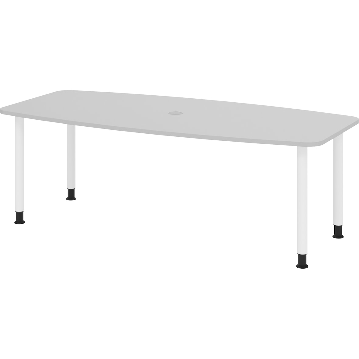 bümö Konferenztisch oval 220x103 cm großer Besprechungstisch in grau, Besprechungstisch mit Gestell in Weiß, Meetingtisch für 8 Personen, XL-Tisch