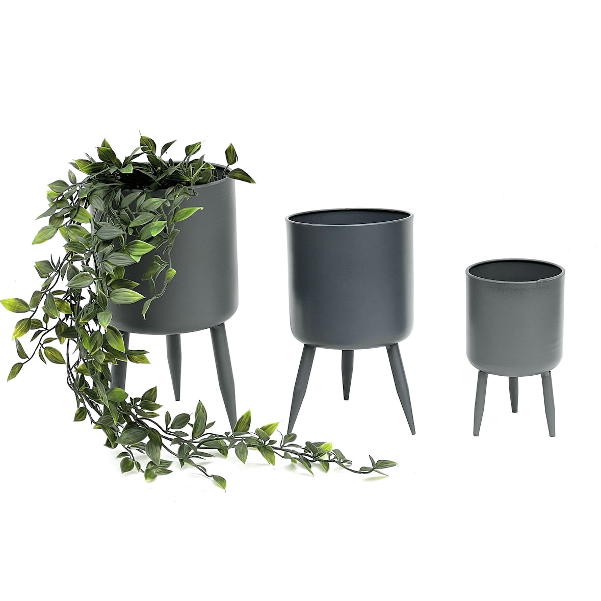 DanDiBo Blumentopf mit Füßen Pflanztopf Blumenkübel mit Beinen Metall Grau 3er Set 96260 Modern Pflanzenständer