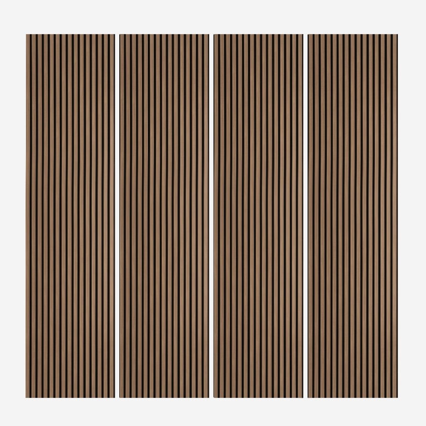 4 x pannello fonoassorbente decorativo 240x60cm murale legno noce scuro Kover-NS-PFA129L