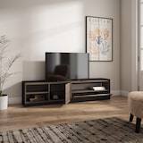 thumbnail of TV-Schrank, Lowboard, für Wohnzimmer und Esszimmer, 207x50x37 cm, Für TV-Geräte bis zu 80", Fernsehtisch, Moderner Stil, Dunkler Eiche und Schwarz