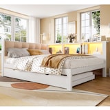 thumbnail of Daybett 140x200 Ausziehbett mit LED-Beleuchtung, USB-Anschluss, Stauraumregalen, Weiß, Lattenrost inklusive