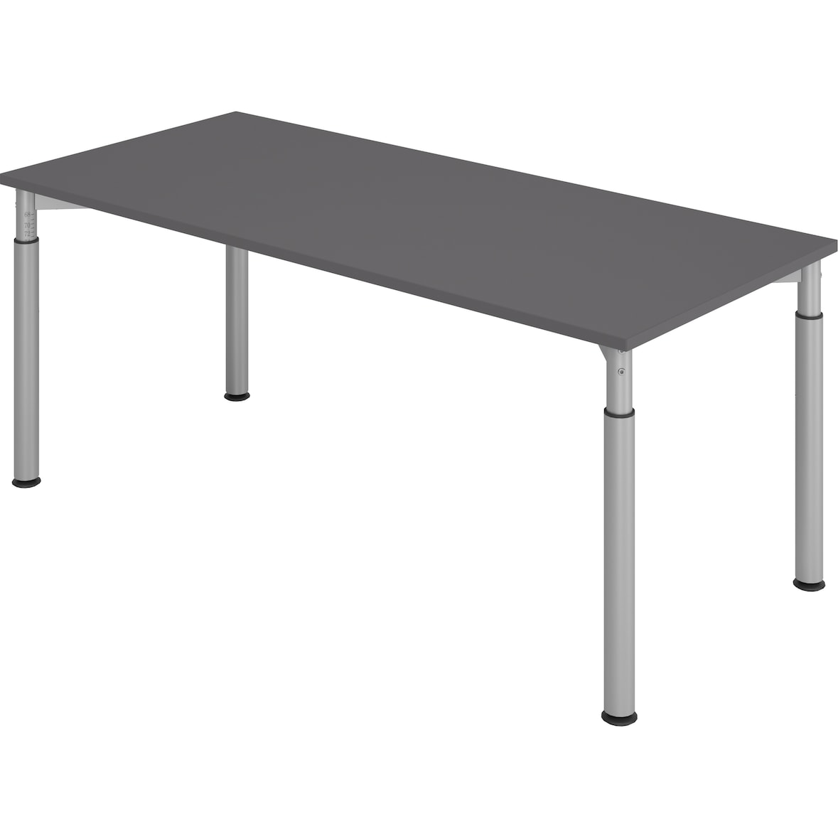 bümö höhenverstellbarer Schreibtisch 180x80 cm in graphit, Gestell silber - PC Tisch höhenverstellbar & groß, höhenverstellbarer Tisch Büro, großer