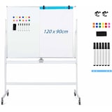 thumbnail of COSTWAY Dubbelzijdig mobiel whiteboard, 120 x 90 cm, magnetisch whiteboard met rasterpatroon, droog uitwisbaar, met wielen