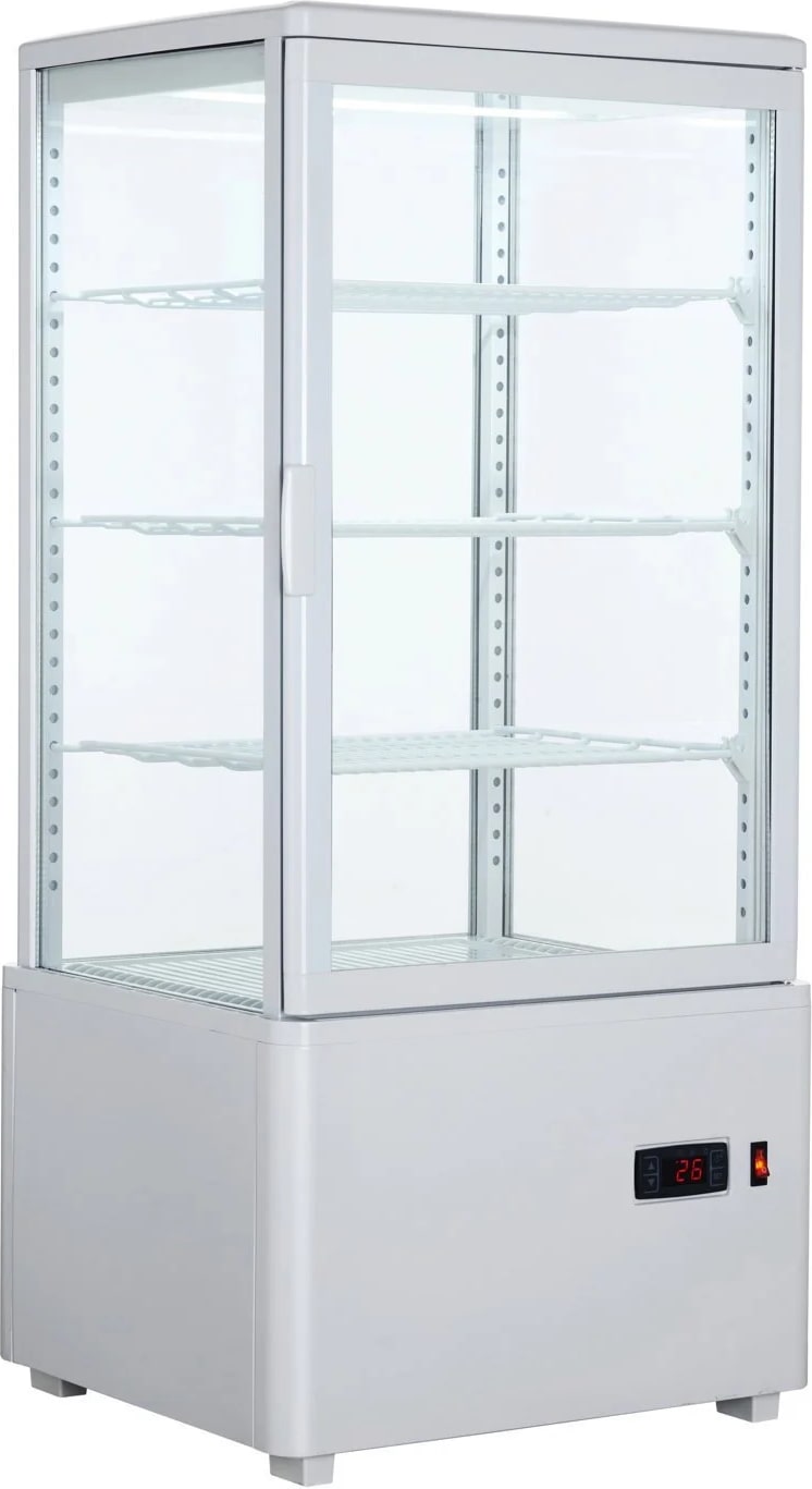 Getränke- und Gebäckvitrine Doppeltemperatur 78 Liter 4-seitig verglast weiß +2/+10 °C / +30/+90 °C 44,7x40x96,9h cm