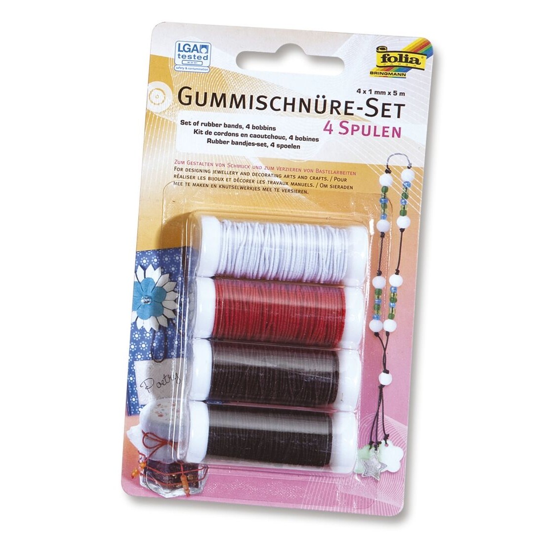 Folia 13701 Gummischnüre-Set - 4 Spulen à 5 m, farbig sortiert