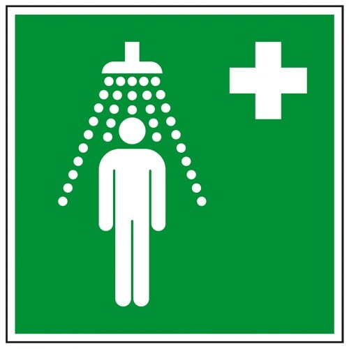 Schild I Rettungszeichen Notdusche, Kunststoff, 200x200mm, ASR A1.3, DIN EN ISO 7010 E012