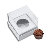 thumbnail of Caixa Cartolina Branca c/ Tampa PVC p/ 1 brigadeiro 5,5×5,5x5cm
