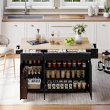 thumbnail of Kücheninsel 137x70x90 cm mit klappbarer Arbeitsfläche Natural+Black MDF mit Schubladen Türregal Handtuchhalter und arretierbaren Rollen