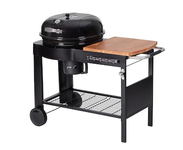 Tarrington House Calgary houtskoolbarbecue, barbecue-oppervlak Ø 54 cm, zij- en onderplank, verrijdbaar, staal/eucalyptushout, zwart