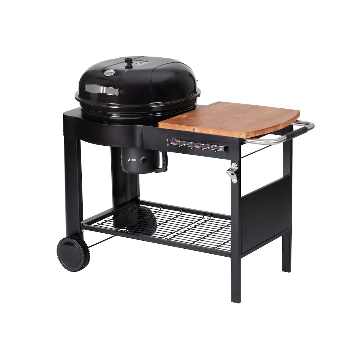 Tarrington House Barbecue a carbonella Calgary, superficie cottura Ø 54 cm, ripiano laterale e inferiore, con ruote, acciaio/legno di eucalipto, nero