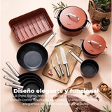 thumbnail of BERGNER - Set mit 3 Bratpfannen Ø18/20/24cm aus gepresstem Aluminium, rot, mit abnehmbarem Griff mit Set 3 Küchenutensilien aus Akazienholz