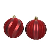 thumbnail of 12 Weihnachtskugeln 8cm Kunststoff Samt Streifen geriffelt Christbaumkugeln rot