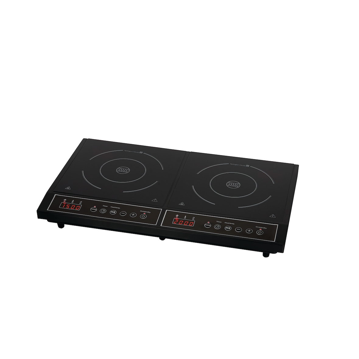 Tarrington House Dubbele inductiekookplaat DIC3500, RVS/keramisch glas, 59,8 x 36 x 6,5 cm, met led-weergave, timer, 3500 W, zwart