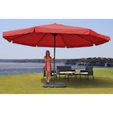 thumbnail of Sonnenschirm Meran Pro, Gastronomie Marktschirm mit Volant Ø 5m Polyester/Alu 28kg ~ bordeaux mit Ständer