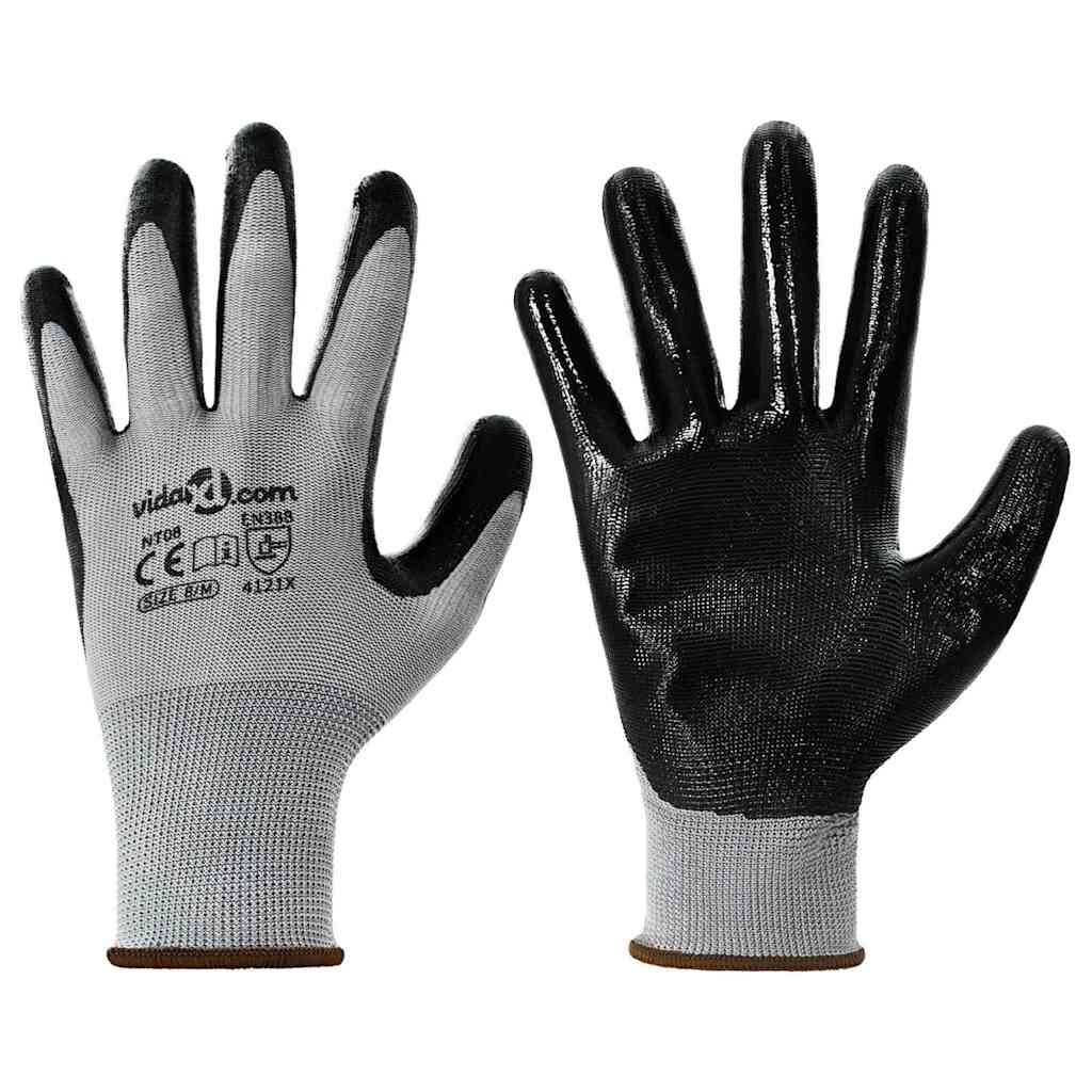vidaXL Werkhandschoenen 12 pcs Grijs en zwart 8 / m Polyester