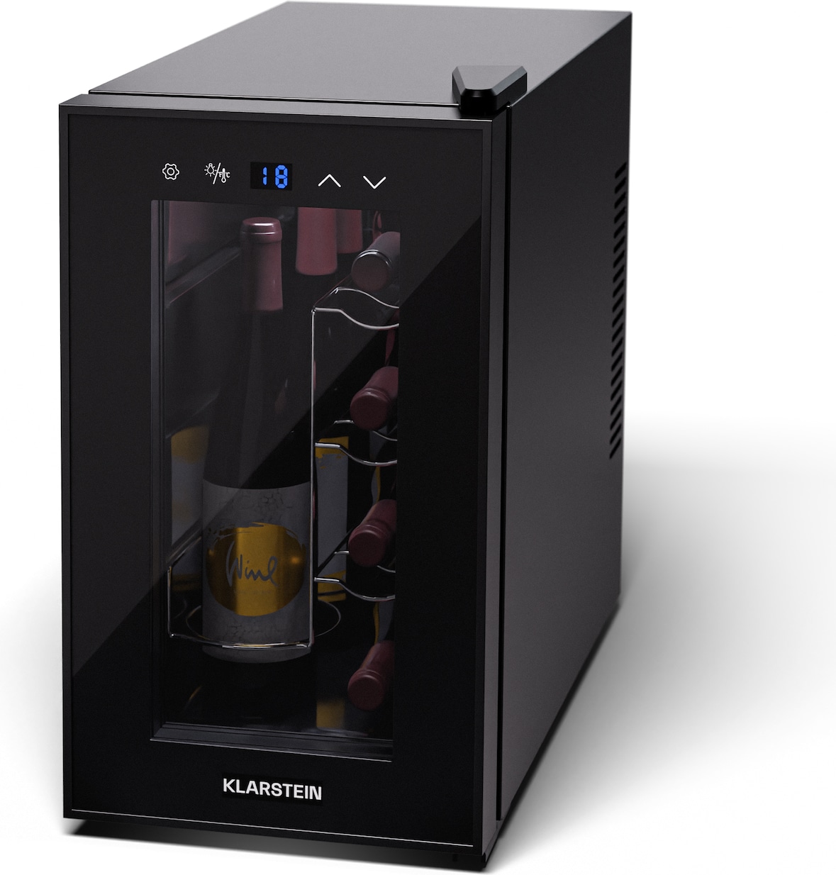 Klarstein Shiraz 8 Uno Vertical Weinkühlschrank 8 Flaschen 8 - 18 °C Touch-Control Schwarz