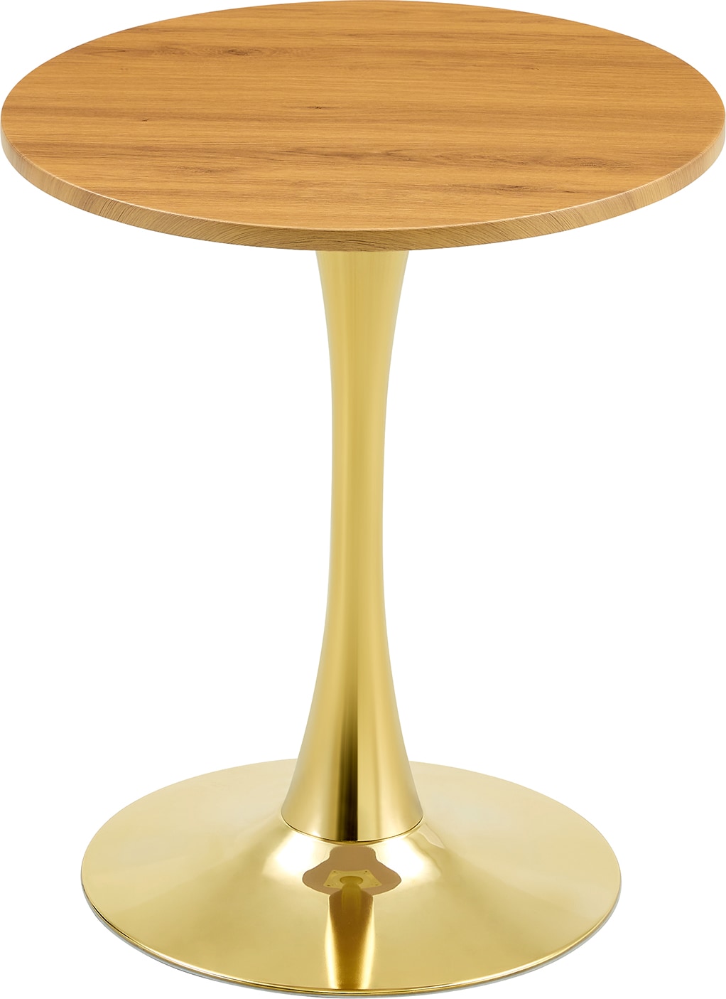 Runder Esstisch aus MDF und Metall in Holzoptik/Gold, 72 cm hoch, mit Mittelsäule und rutschfester Basis