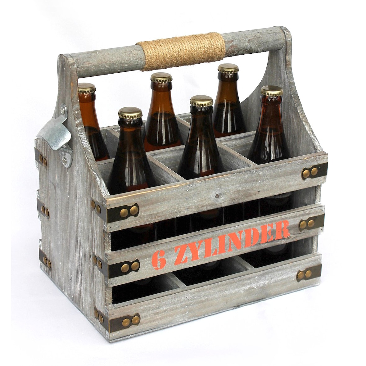 Bierträger mit Flaschenöffner Flaschenträger 6 Zylinder 93540 Bierkiste Holz