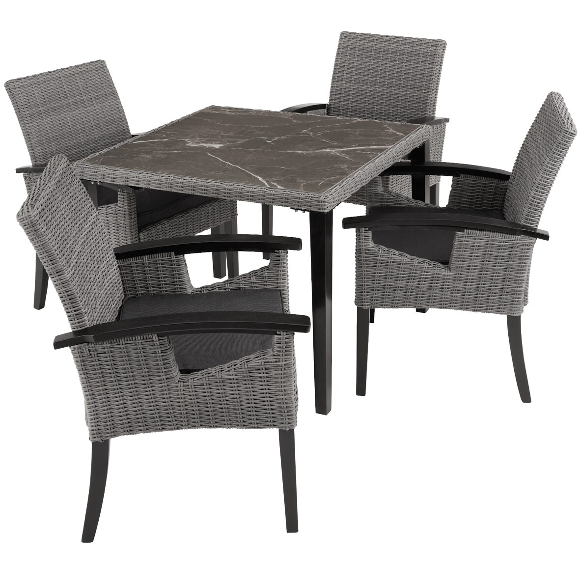 tectake Table en rotin Tarent avec 4 chaises Rosarno - gris - 404857