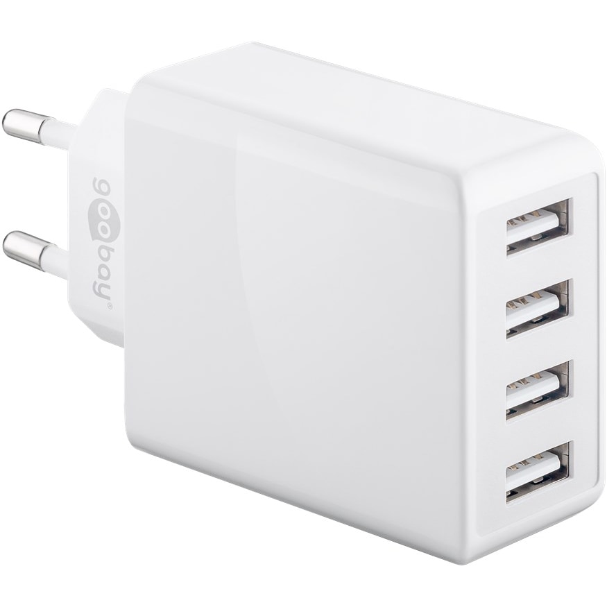 4-fach USB-Ladegerät, mehrfach USB-Ladegerät, 30W, lädt bis zu 4 Geräte gleichzeitig, weiß