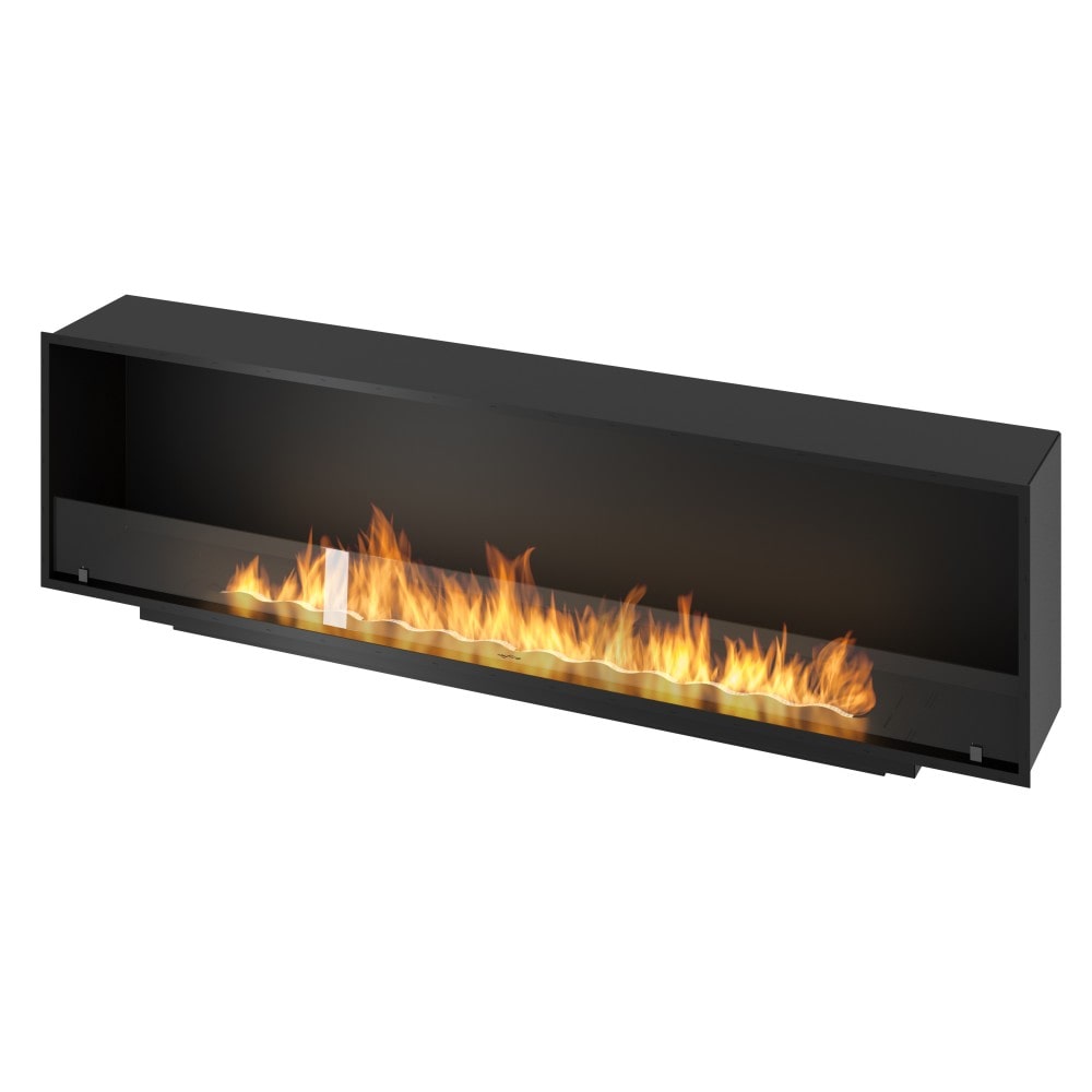 Lareira embutida a bioetanol Inside Black 2000 - Preto fosco, com vidro, queimador de 6 L, design moderno