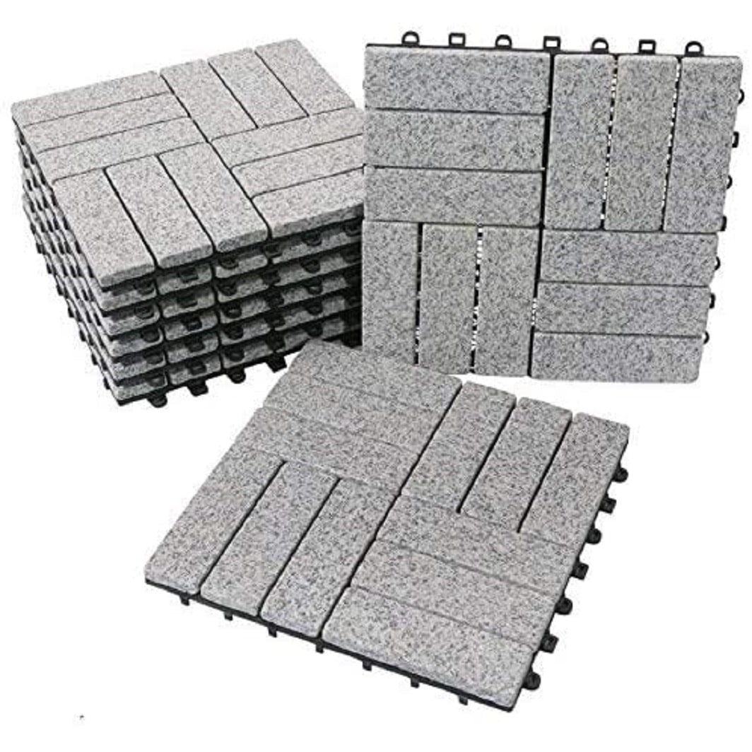 BodenMax Klickfliesen Terrasse grau Gehwegplatten Steinplatten Garten 30x30 cm Fliesen Balkon Klicksystem Wetterfest | Naturstein GRANIT | 8 Stück