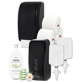 thumbnail of KOMPLETT-SET Toilettenkabine: Toilettenpapierspender + SENSOR Sitzreinigung + Reinigungsschaum + Füllmittel