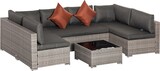 thumbnail of Muebles de Jardín de Ratán 4 Piezas Mesa de Centro de Vidrio Sofá Doble y 2 Sofás Esquineros con Cojines Desenfundables para Terraza Exterior