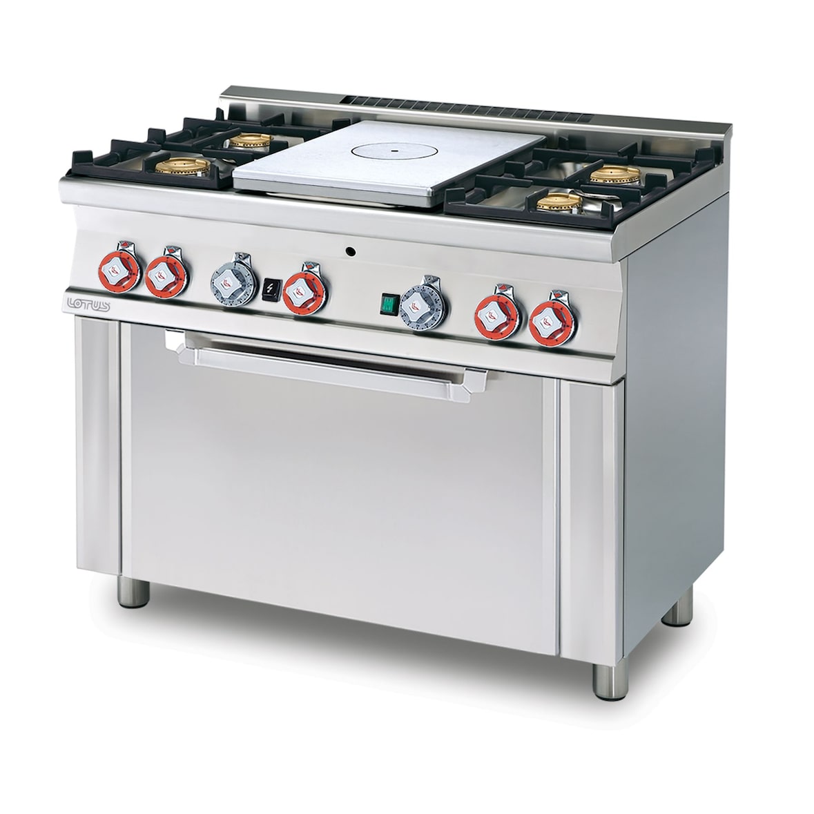 TUTTA PIASTRA gas + 4 fuochi con forno gas statico e grill. Misure 100x60 h90 cm. Modello TPF4-610G