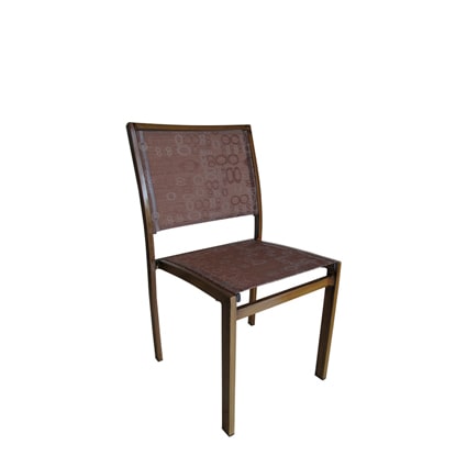 PACK 4uds. Silla S6,04 de Aluminio, Asiento y respaldo textiline color Marrón, con detalles de aros marrones (Apilable)