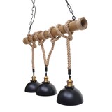 thumbnail of Pendelleuchte HWC-H82, Hängelampe Hängeleuchte, Industrial Vintage Bambus Seil Metall schwarz ~ 3x Kuppellampenschirm
