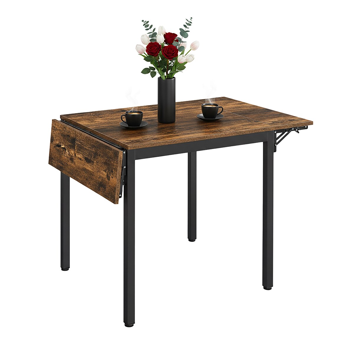 Relaxdays Esstisch klappbar, 2-4 Personen, HBT 76x120x78 cm, platzsparender Klapptisch, Küche, MDF, Eisen, braun/schwarz