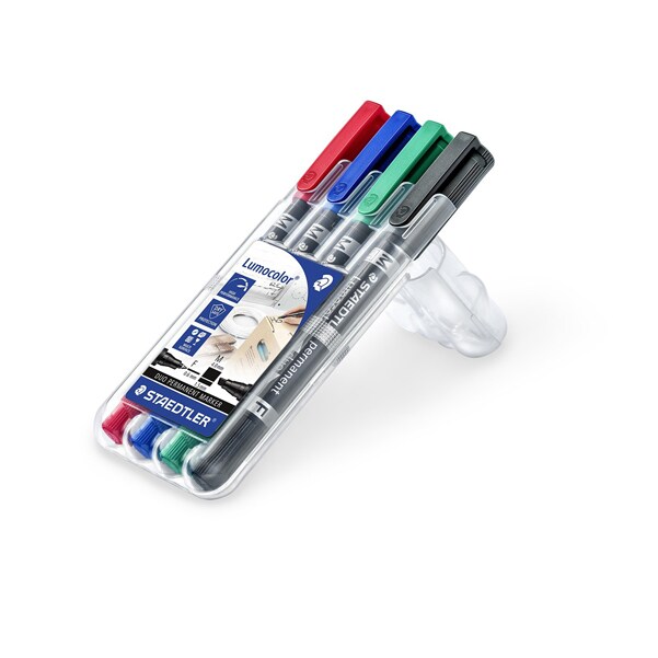 STAEDTLER Etui rigide de 4 marqueurs LUMOCOLORpermanent duo double pointe -coloris assortis