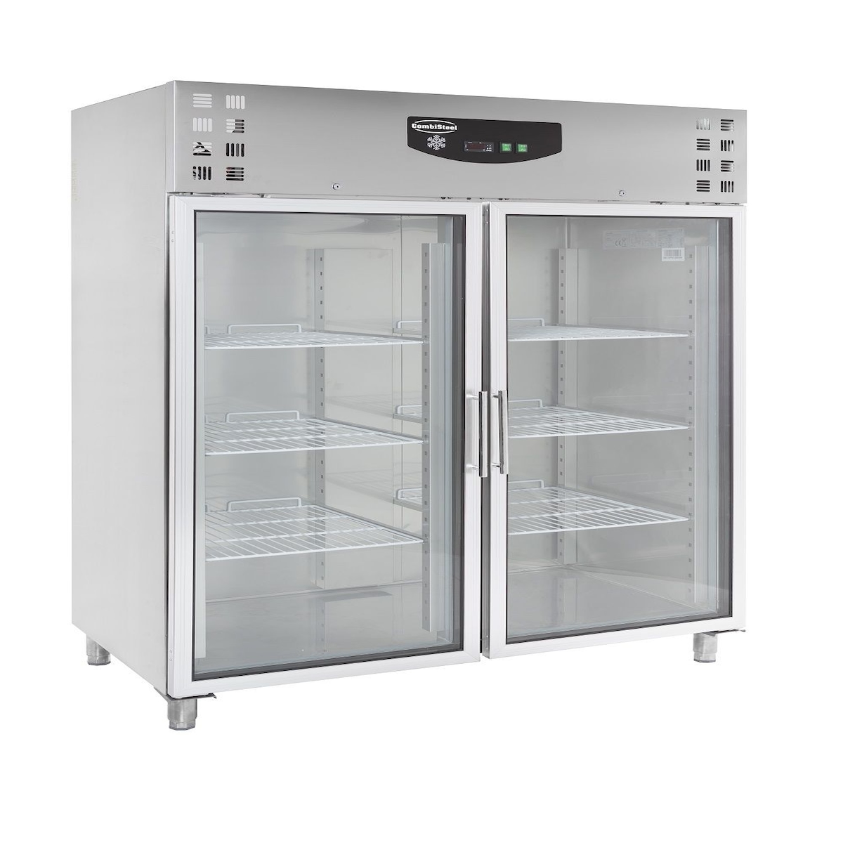CombiSteel Flaschenkühlschrank mit 2 Glastüren Getränkekühlschrank Kühlschrank Gastro 1325 L +2/8°C Edelstahl
