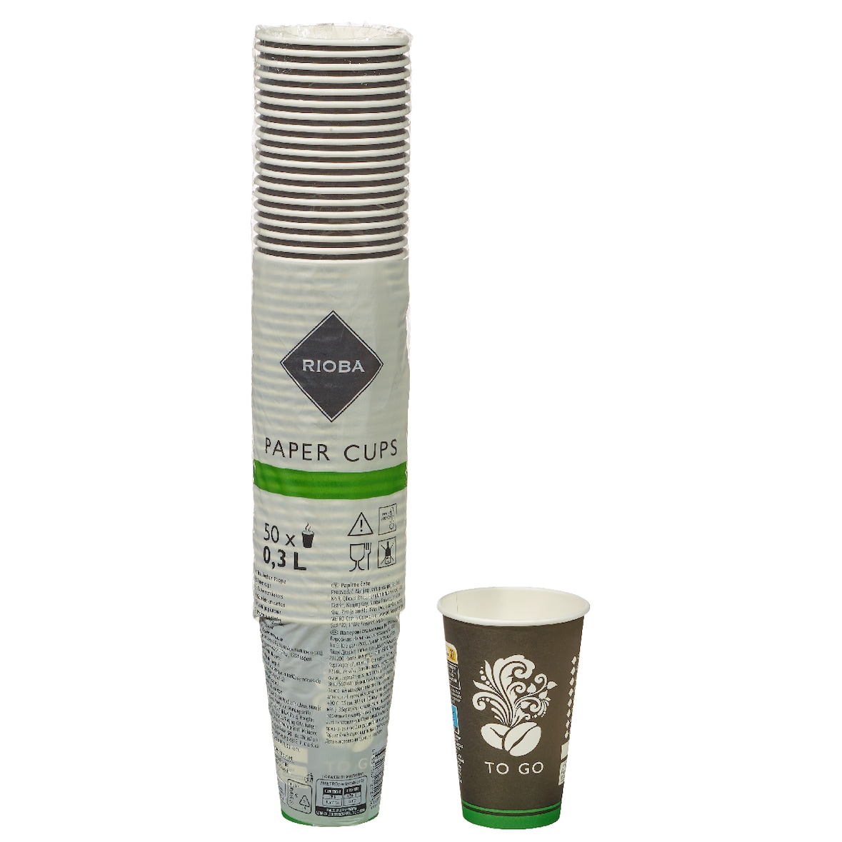 RIOBA To-Go Becher, Papier, 0.3 L, Ø 8 x 11.8 cm, schwarz, 20 x 50 Stück